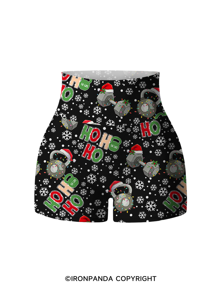 HOHOHO MERRY LIFTMASS Printed Yoga Shorts