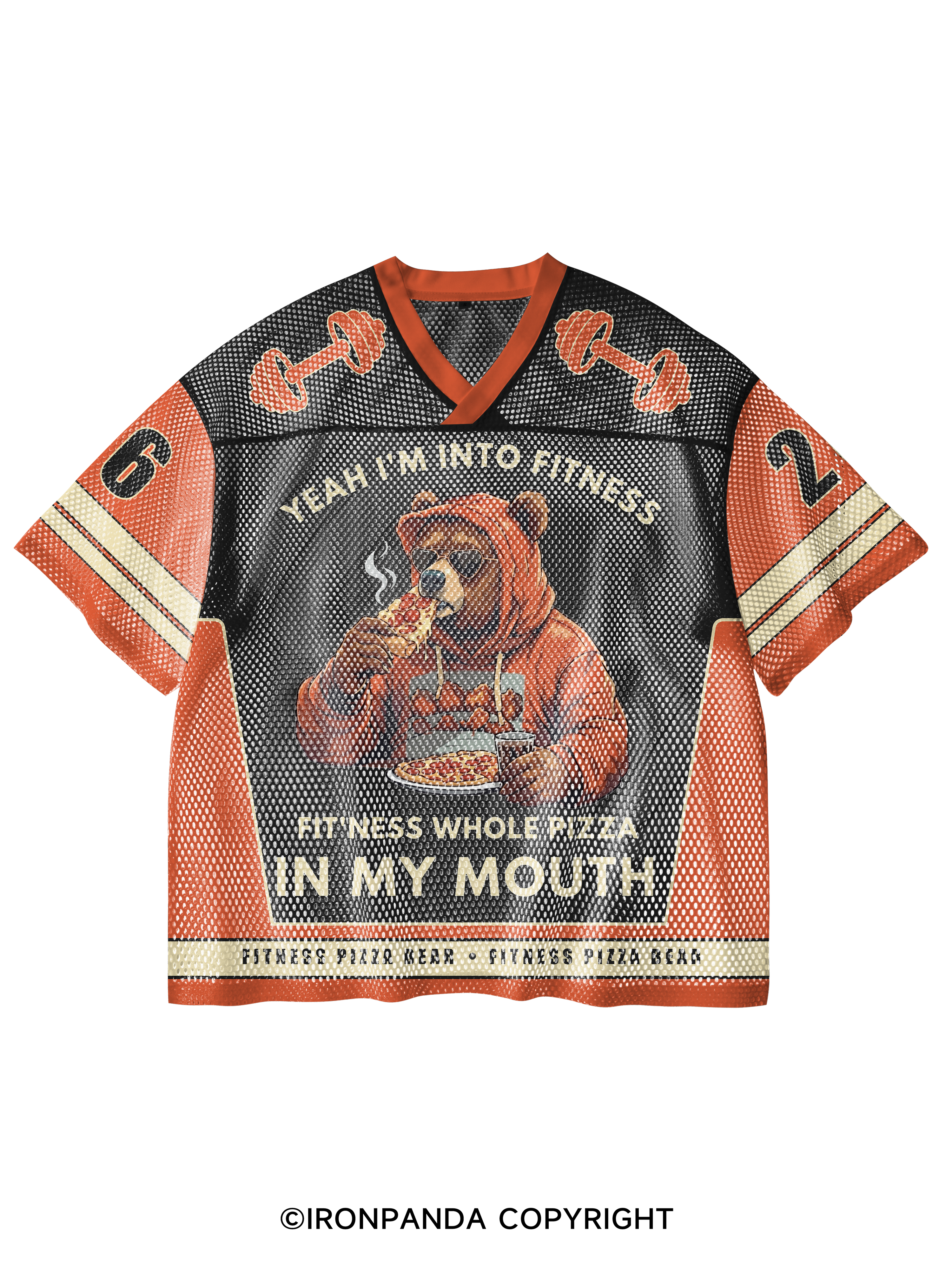 Funny Bear Fitness Pun Pizza V-Neck Open Hole Mesh Top