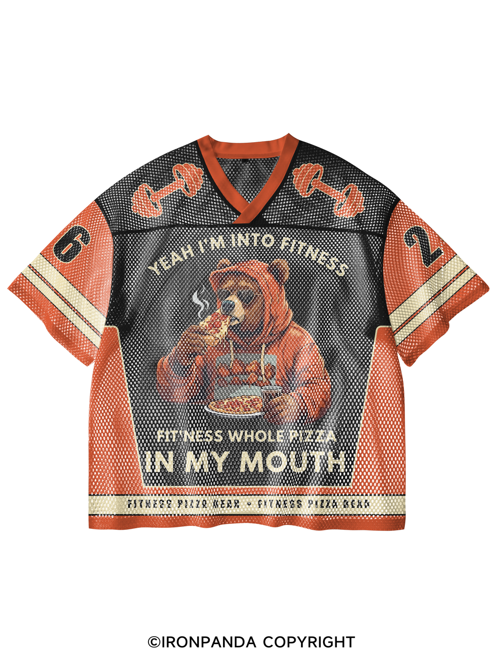 Funny Bear Fitness Pun Pizza V-Neck Open Hole Mesh Top