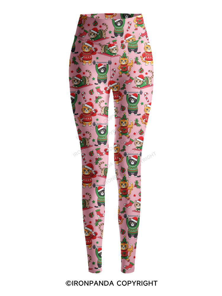 CHRISTMAS FITNESS CATS Printed Yoga Pants