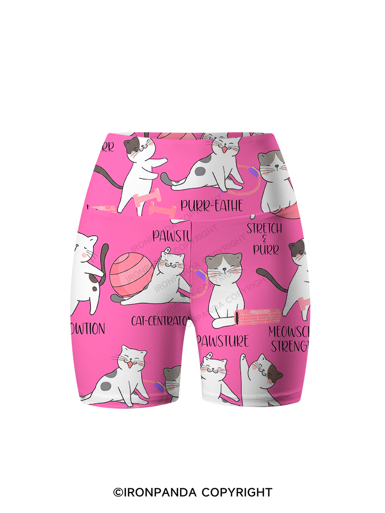 Funny Cats Pilates Printed Yoga Cycling Shorts