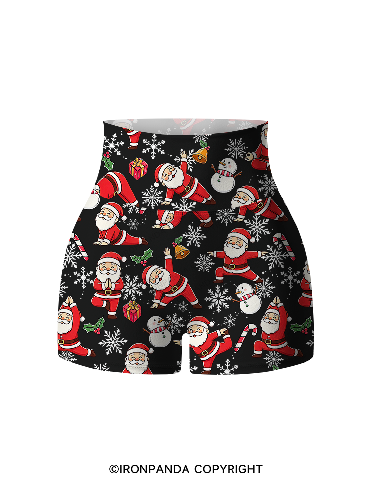 Santa Claus Yoga Poses Printed Yoga Shorts