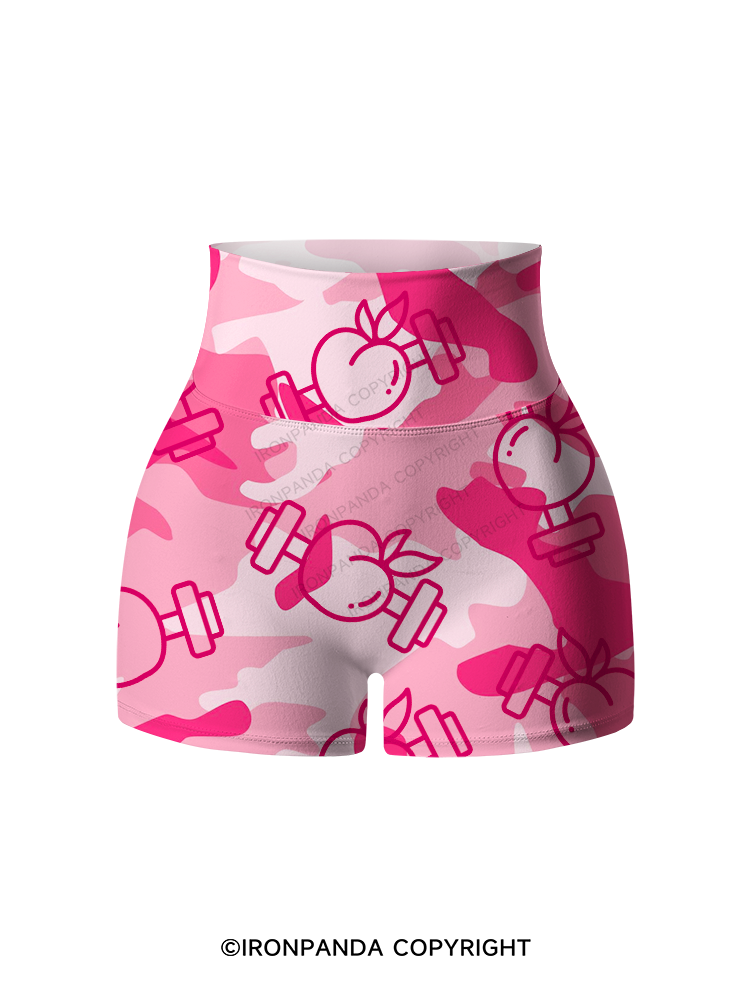 Pink Peach Printed Yoga Shorts