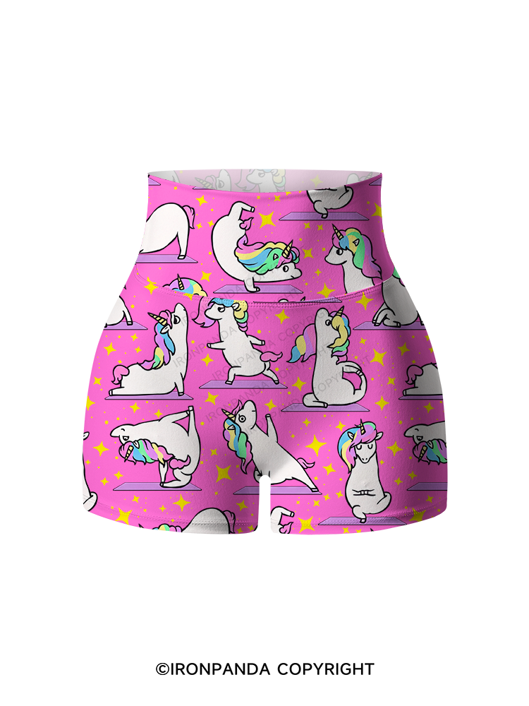MAGICAL UNICORN STRETCH CLASS Printed Yoga Shorts