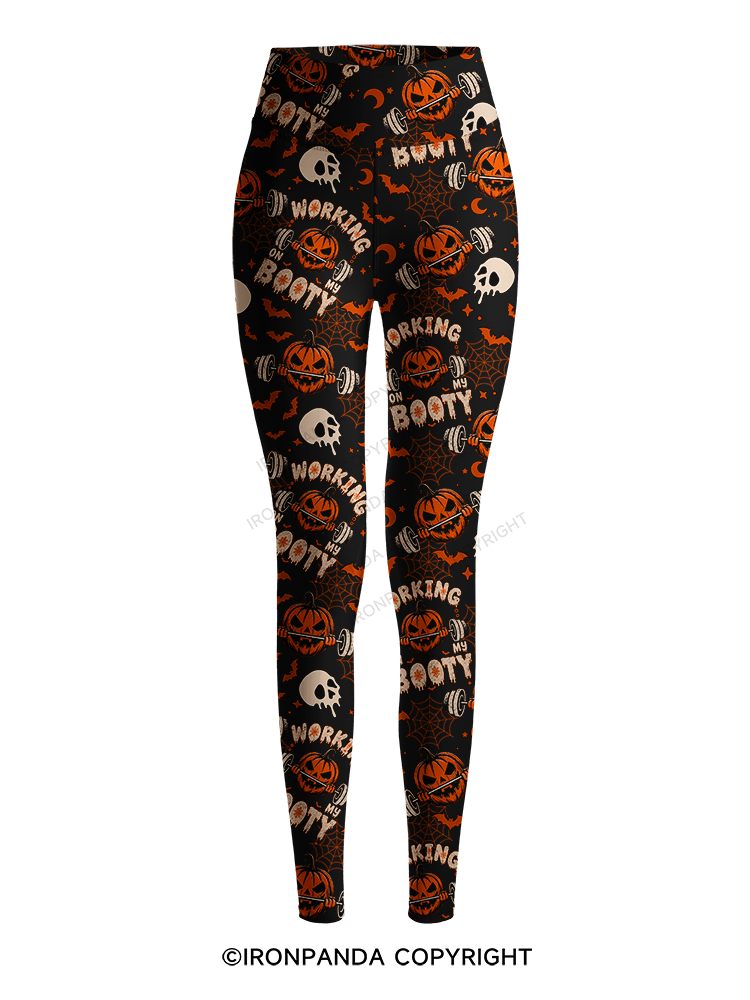WORKING ON MY BOOTY FUNNY HALLOWEEN PUMPKIN Printed Yoga Pants