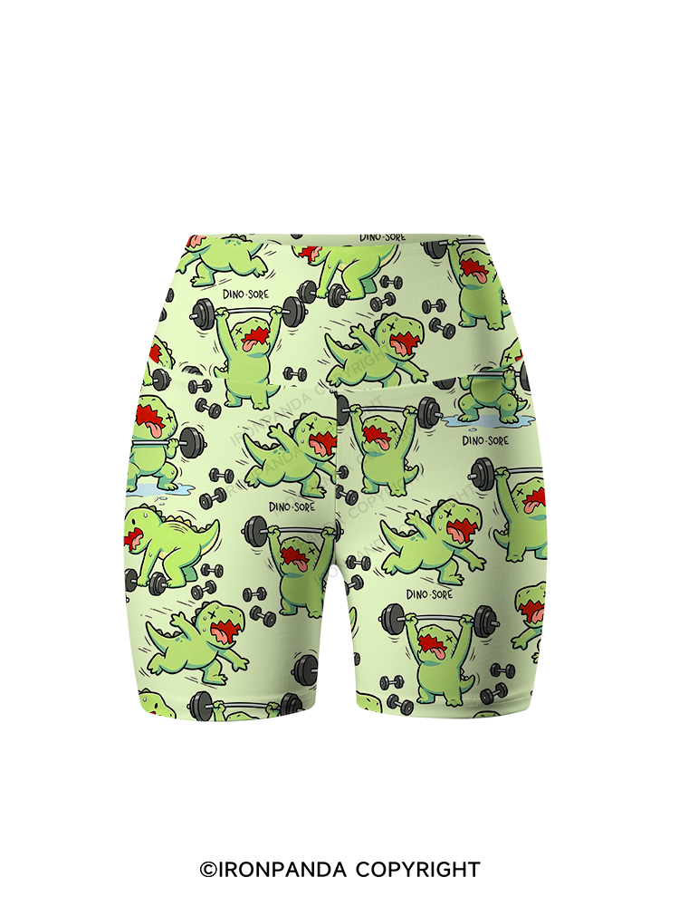 ANGRY LITTLE DINO STRENGTH CAMP Printed Yoga Cycling Shorts