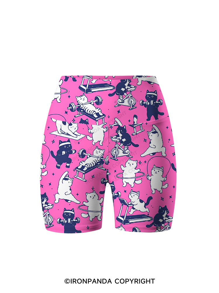 PINK WORKOUT CATS Printed Yoga Cycling Shorts