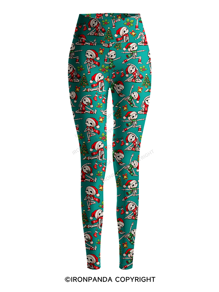 Yoga Skeleton Santa Hat Yogi Printed Yoga Pants