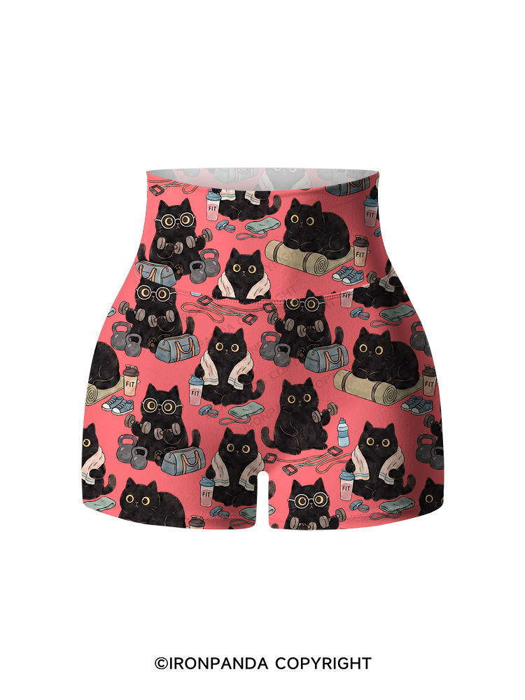 Black Cat Fitness Printed Yoga Shorts