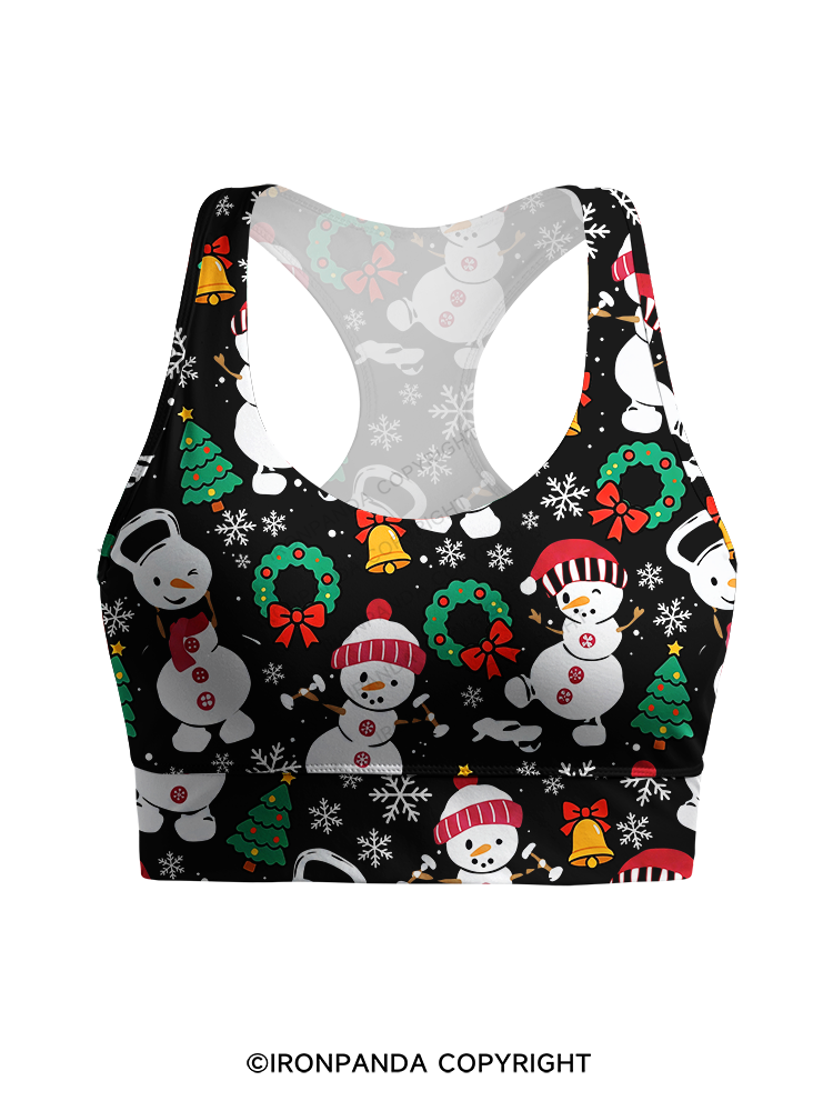 Sweatin with my Snowmies Racerback Sports Bra