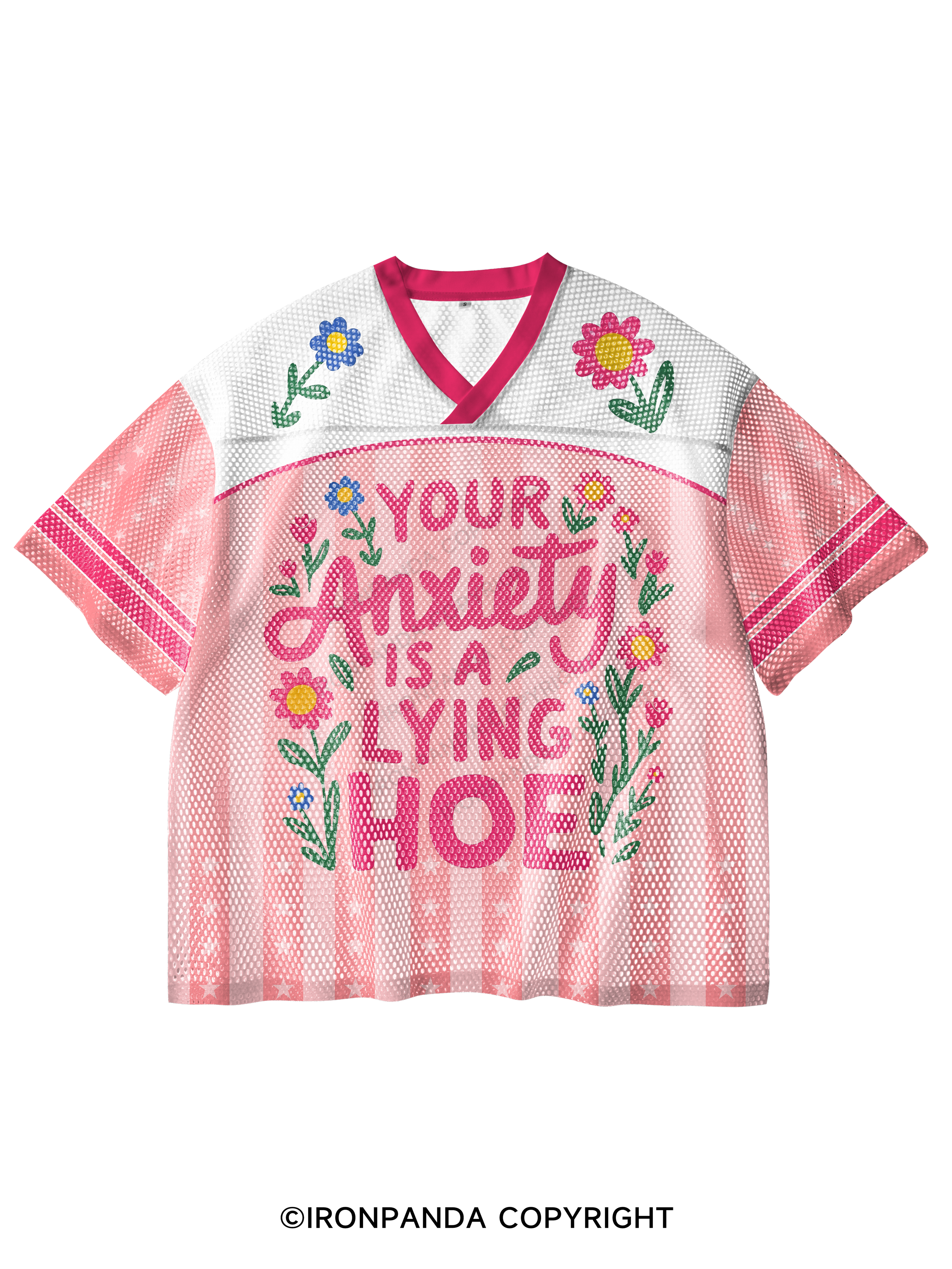 YOUR ANXIETY IS A LYING HOE V-Neck Open Hole Mesh Top