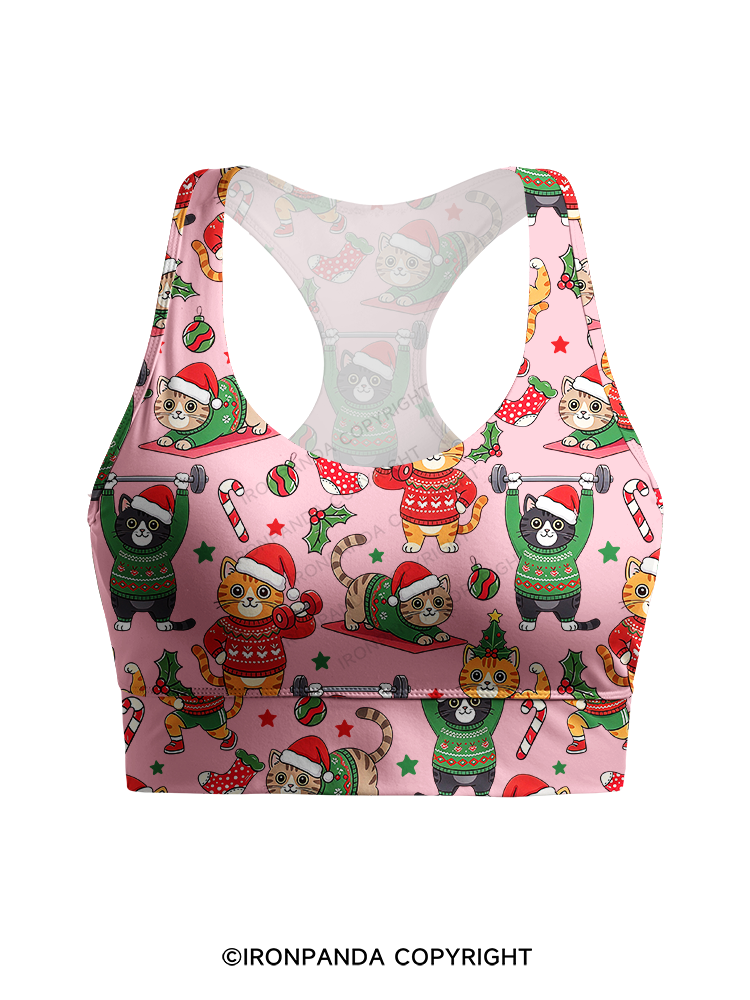 CHRISTMAS FITNESS CATS Racerback Sports Bra