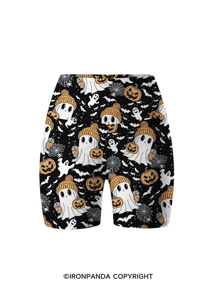 GHOST WITH ICED COFFEE Printed Yoga Cycling Shorts