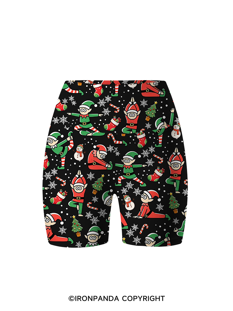 Funny Christmas Elf Printed Yoga Cycling Shorts