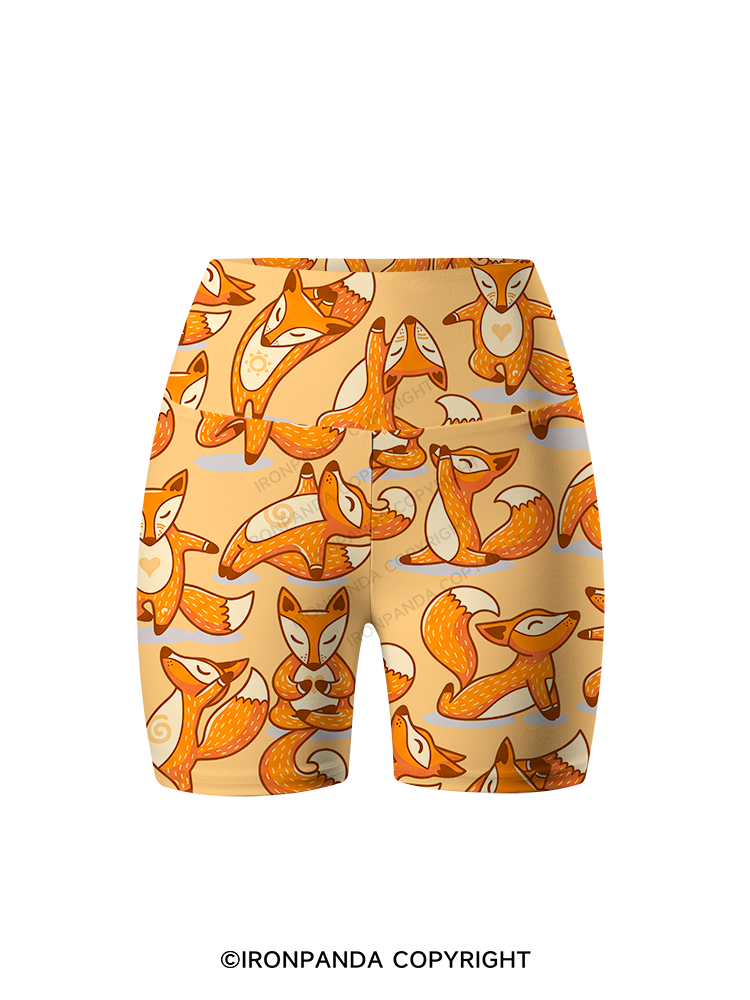 YOGA FOXES IN THE WARM MORNING SUN Printed Yoga Cycling Shorts
