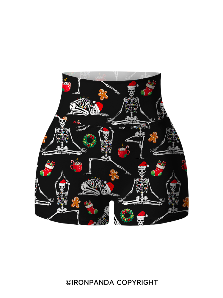 Skeleton Yoga Christmas Printed Yoga Shorts