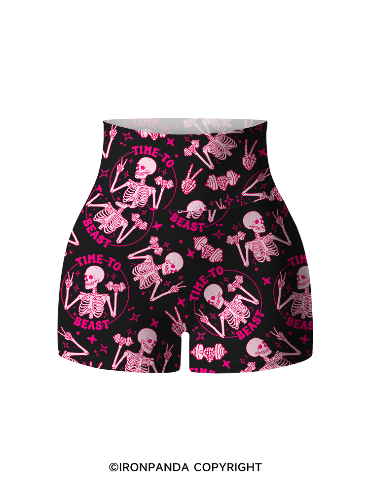 TIME TO BEAST Printed Yoga Shorts