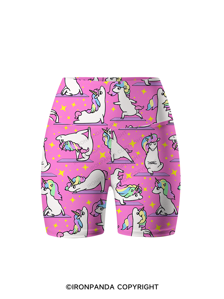 MAGICAL UNICORN STRETCH CLASS Printed Yoga Cycling Shorts