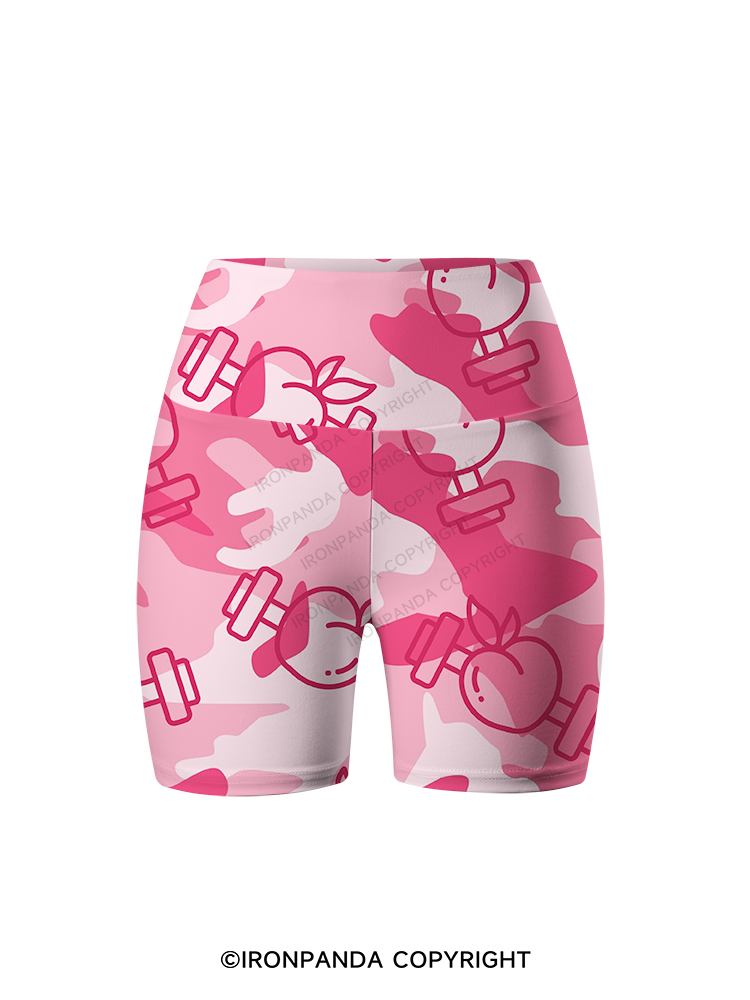Pink Peach Printed Yoga Cycling Shorts
