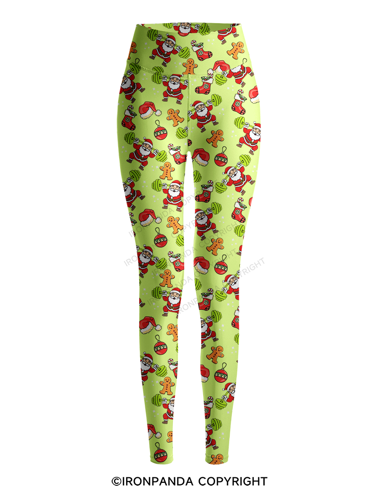 Santa Lifting Weights Skip Legs Printed Yoga Pants