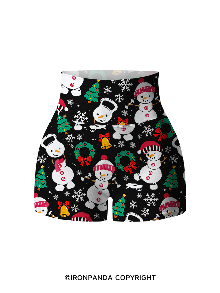 Sweatin with my Snowmies Printed Yoga Shorts