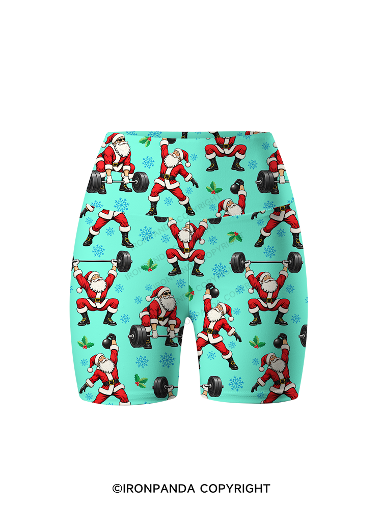 Santa Lifting Christmas Workout Yoga Printed Yoga Cycling Shorts