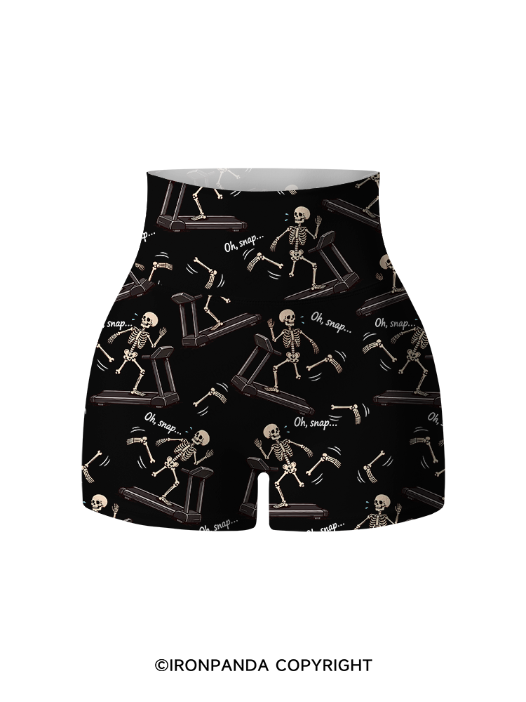 Oh Snap Funny Skeleton Printed Yoga Shorts