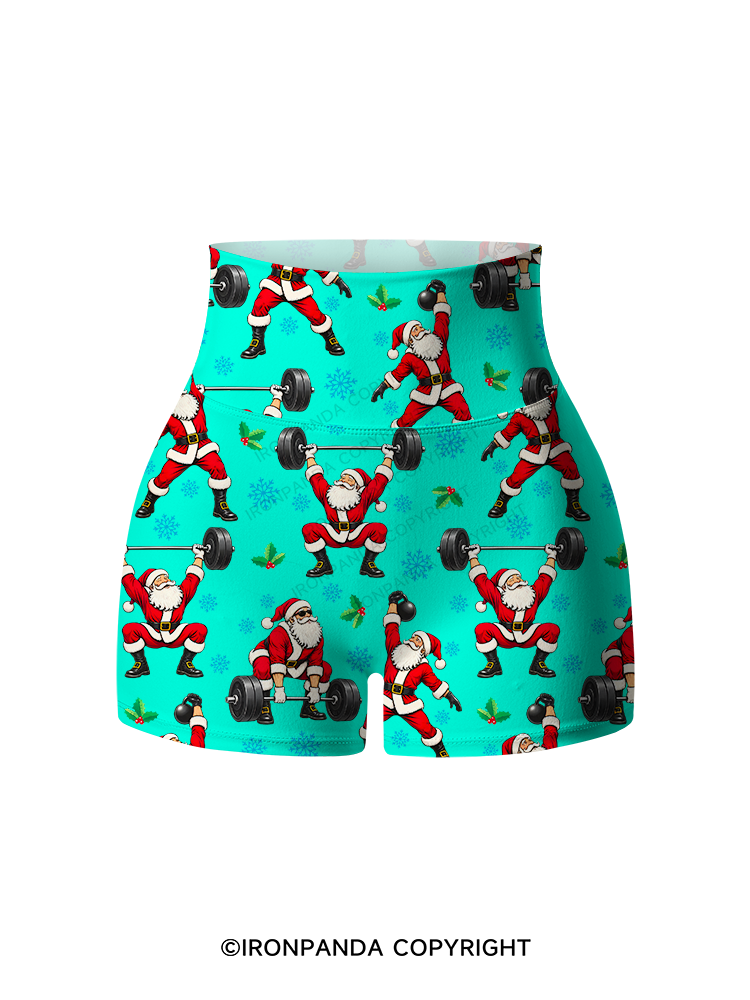 Santa Lifting Christmas Workout Yoga Printed Yoga Shorts