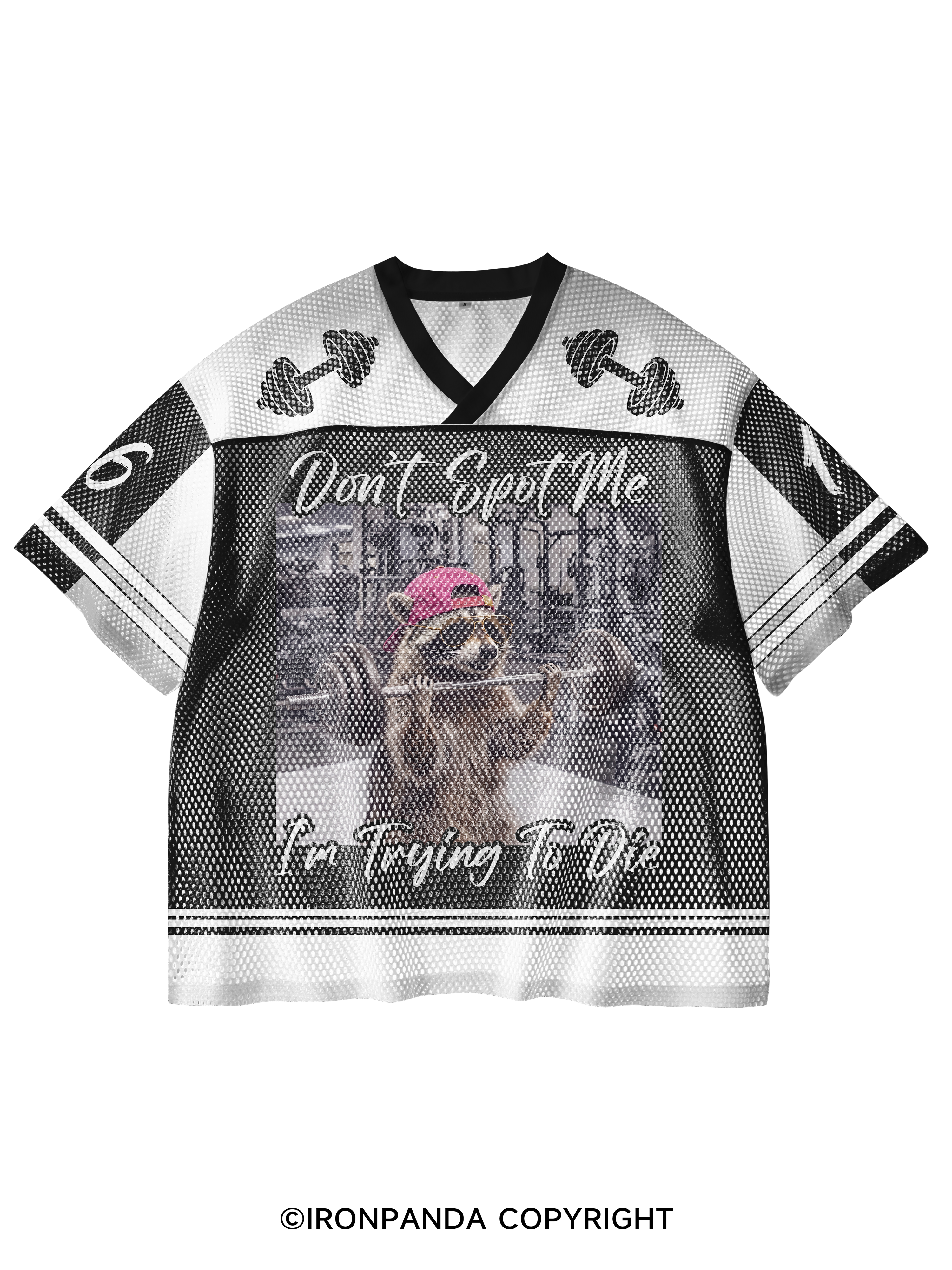 Don't Spot Me Raccoon Weightlifting V-Neck Open Hole Mesh Top
