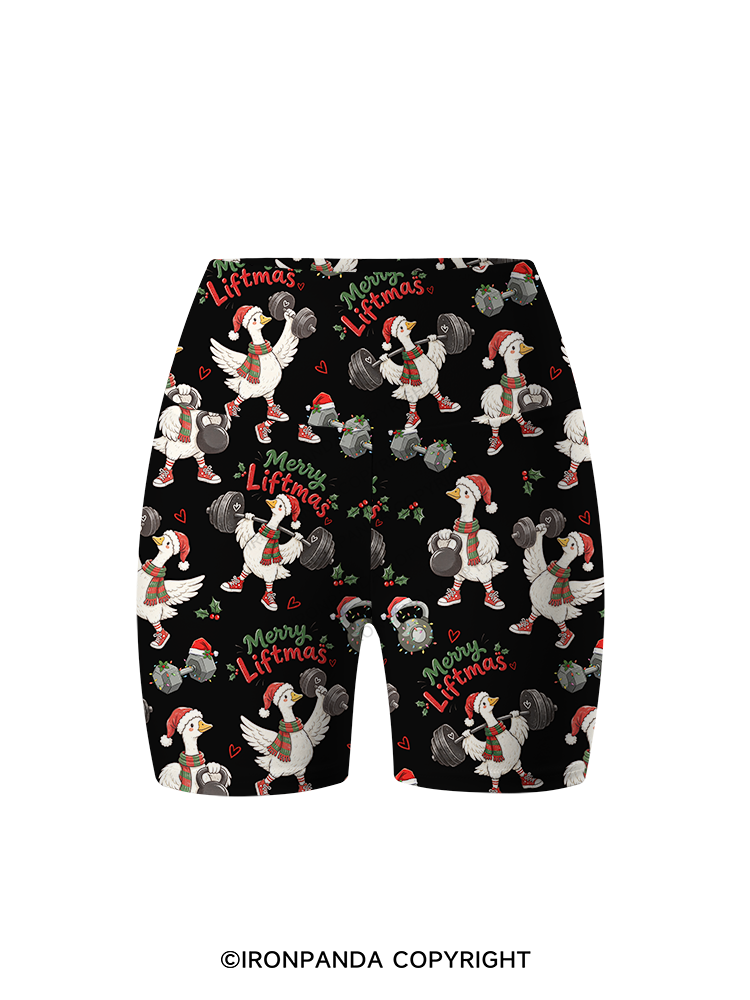 Weightlifting Christmas Goose Printed Yoga Cycling Shorts