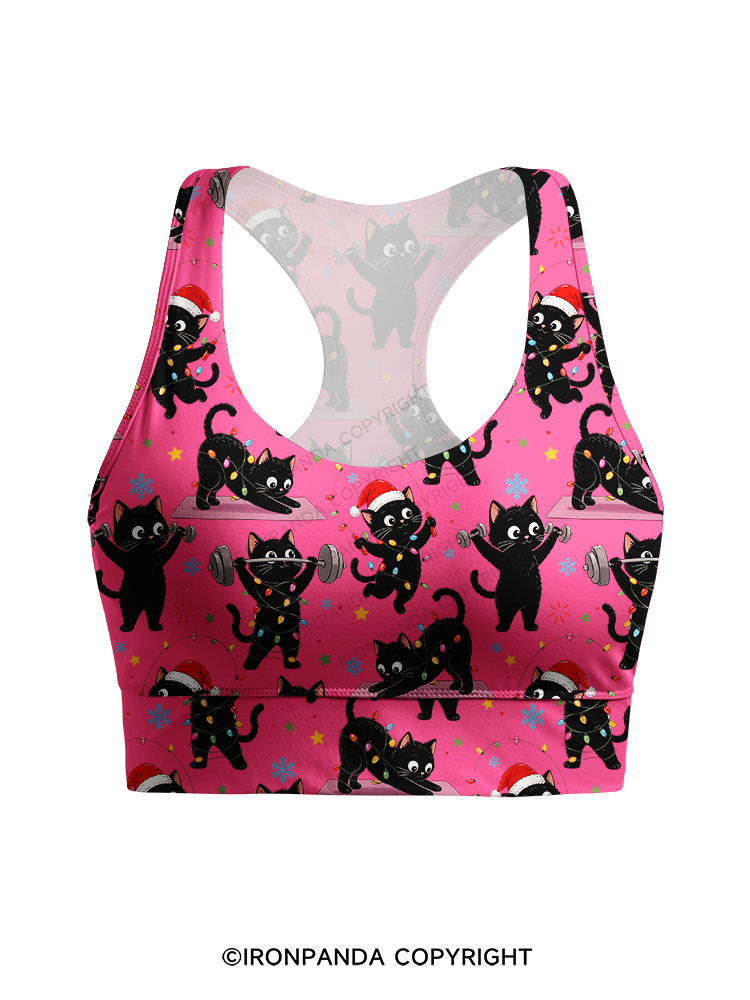 Christmas Fitness Black Cat Racerback Sports Bra