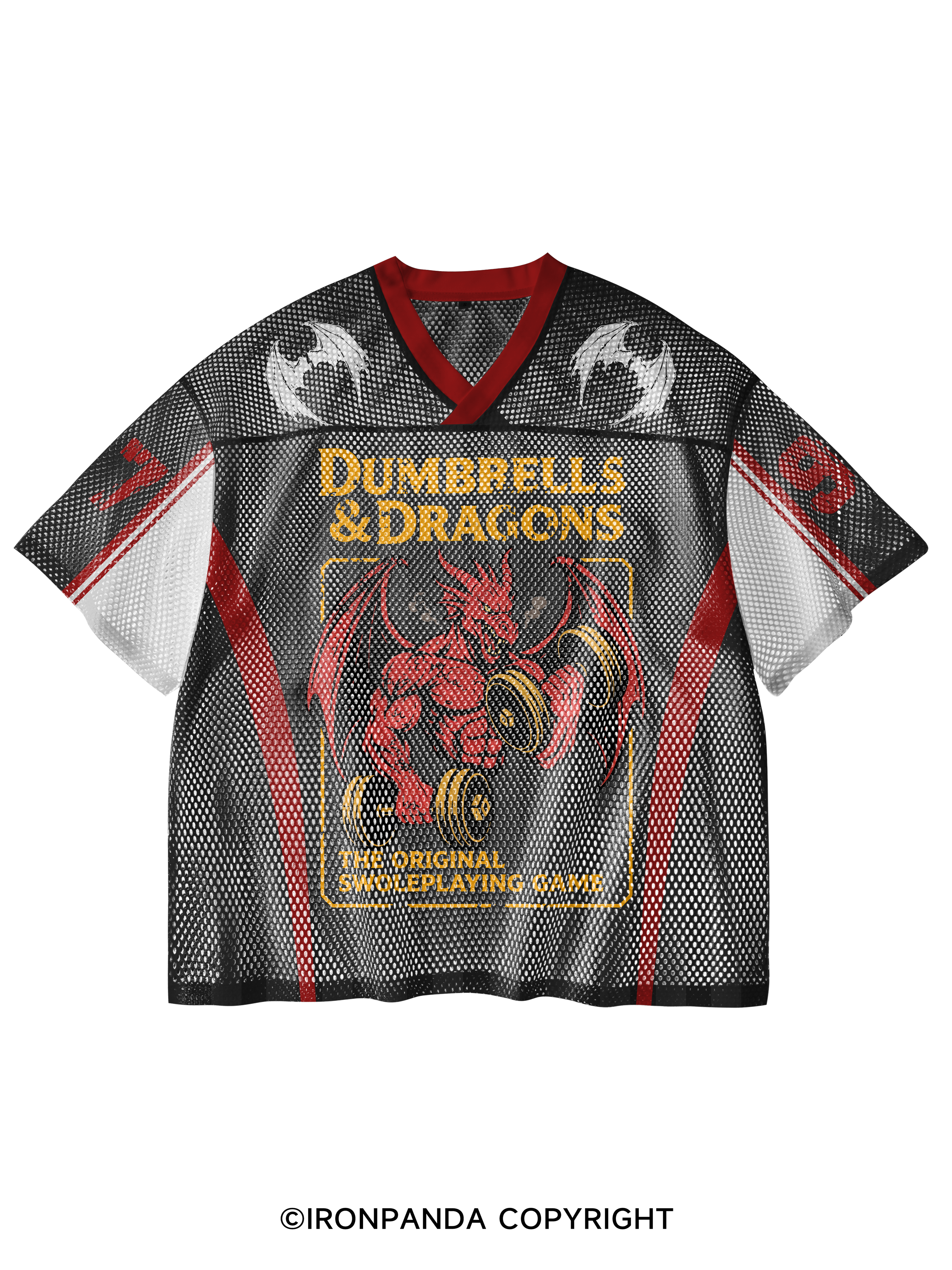 DUMBBELLS & DRAGONS V-Neck Open Hole Mesh Top