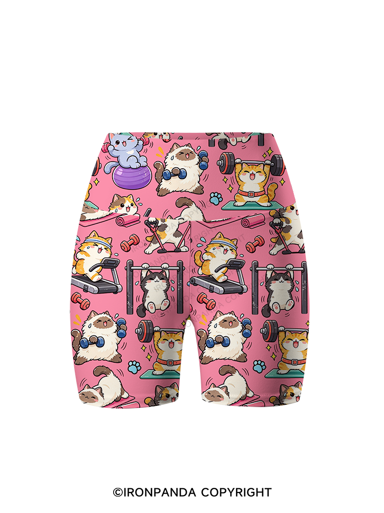 Fitness Cats Gym Workout Printed Yoga Cycling Shorts