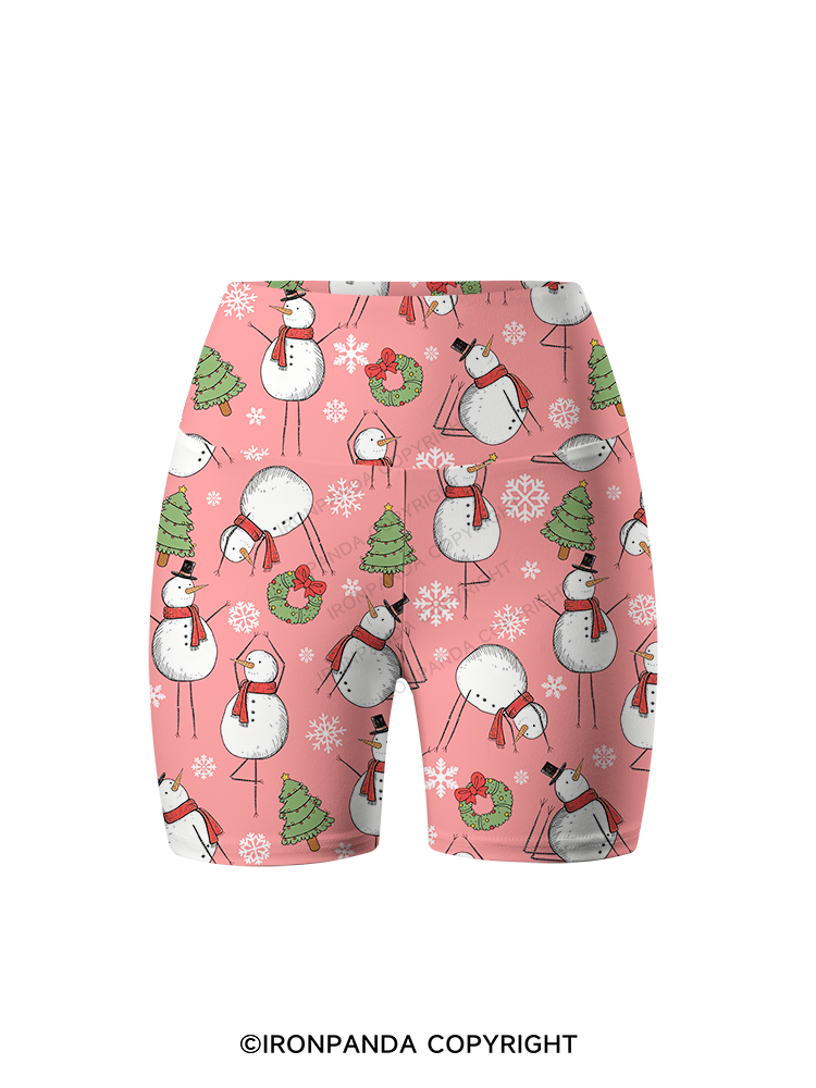 Snowman Christmas Yoga Printed Yoga Cycling Shorts