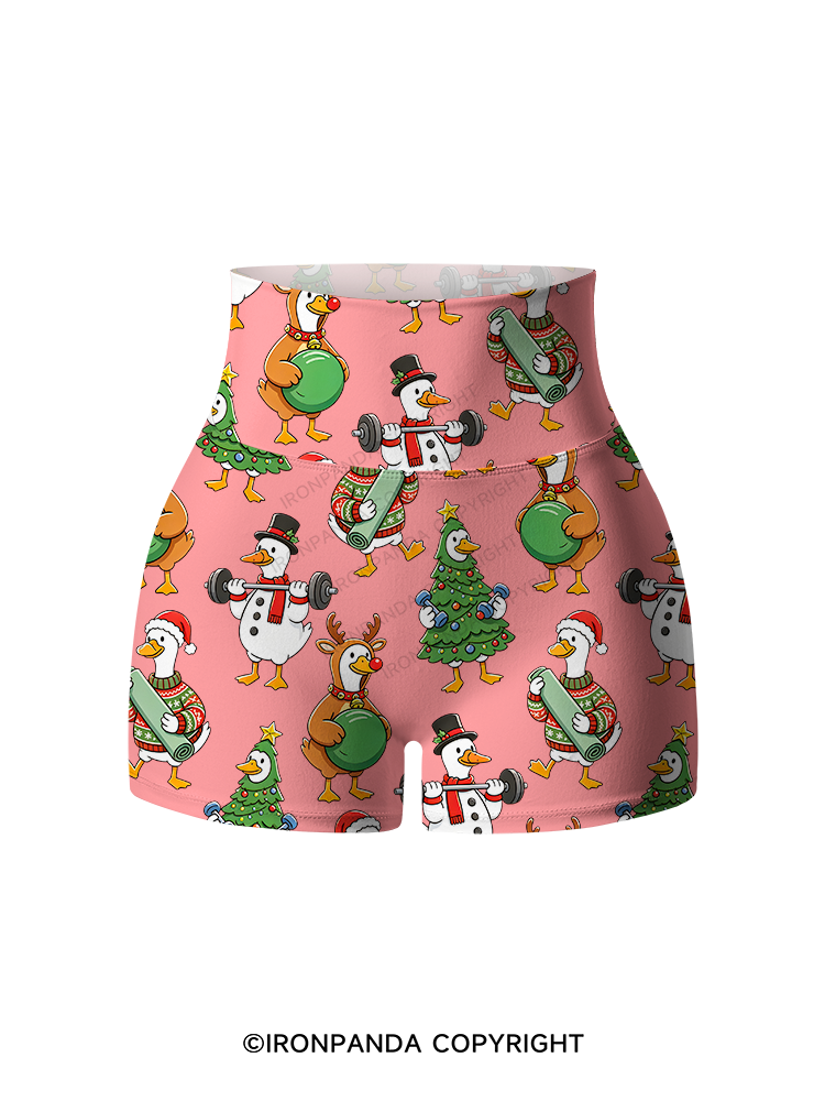 Weightlifting Goose Christmas Printed Yoga Shorts