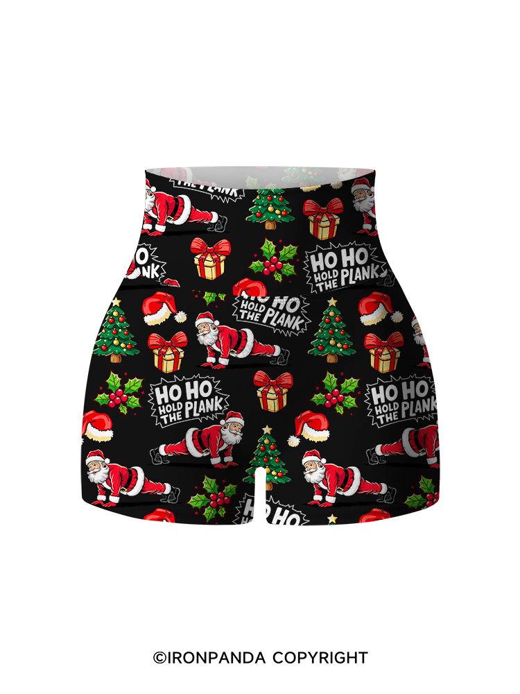 Ho Ho Hold the Plank Printed Yoga Shorts