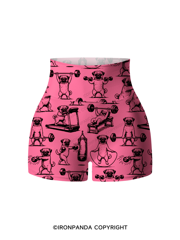Pug Workout Yoga Printed Yoga Shorts