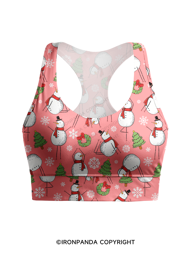 Snowman Christmas Yoga Racerback Sports Bra