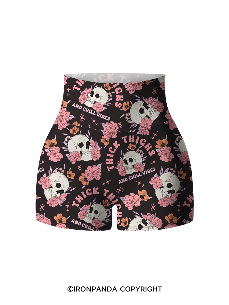 THICK THIGHS AND CHILL VIBES Printed Yoga Shorts