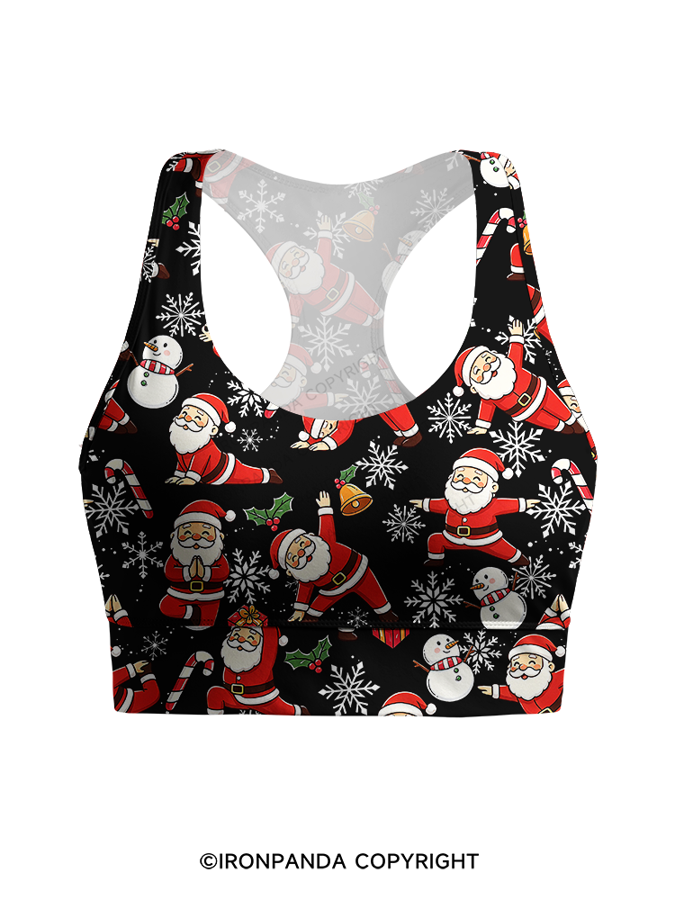 Santa Claus Yoga Poses Racerback Sports Bra