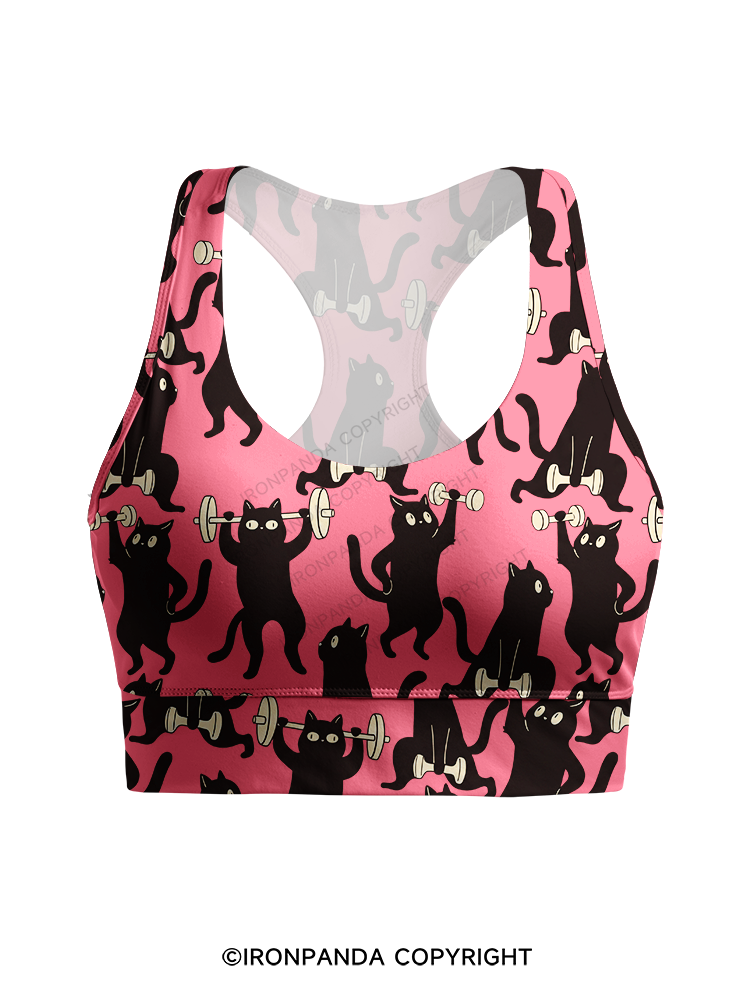Funny Cat Gym Racerback Sports Bra