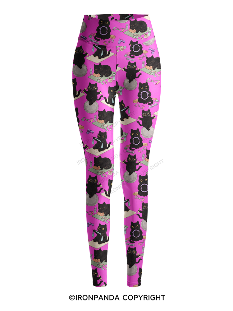 CAT HOME WORKOUT DIARY Printed Yoga Pants