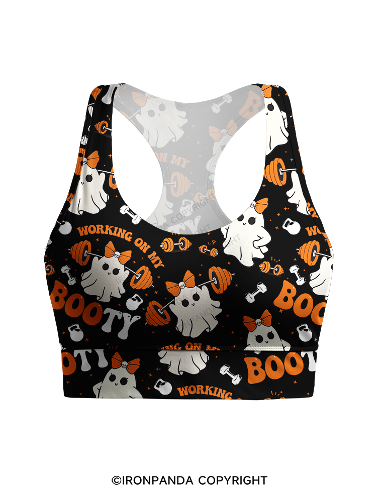 Working On My Booty Racerback Sports Bra