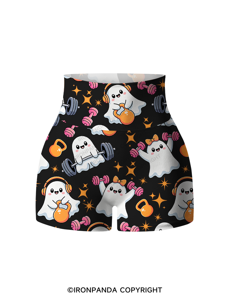 GHOST POWER WORKOUT TIME Printed Yoga Shorts