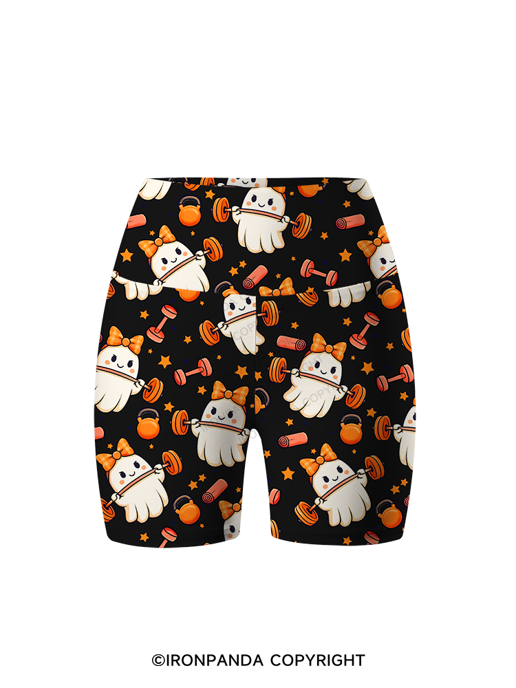 WORKING ON MY BOOTY FUNNY GHOST Printed Yoga Cycling Shorts