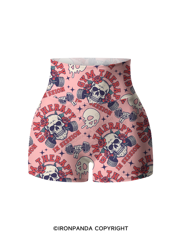 GYM THERAPY IN SESSION SKULL Printed Yoga Shorts