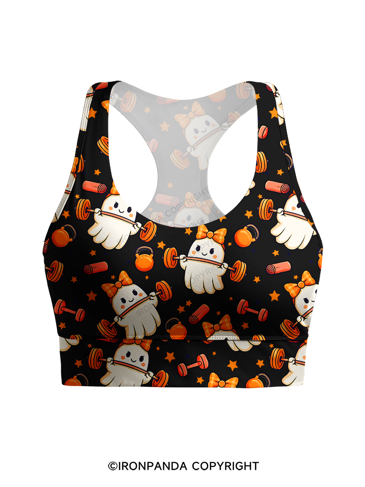 WORKING ON MY BOOTY FUNNY GHOST Racerback Sports Bra