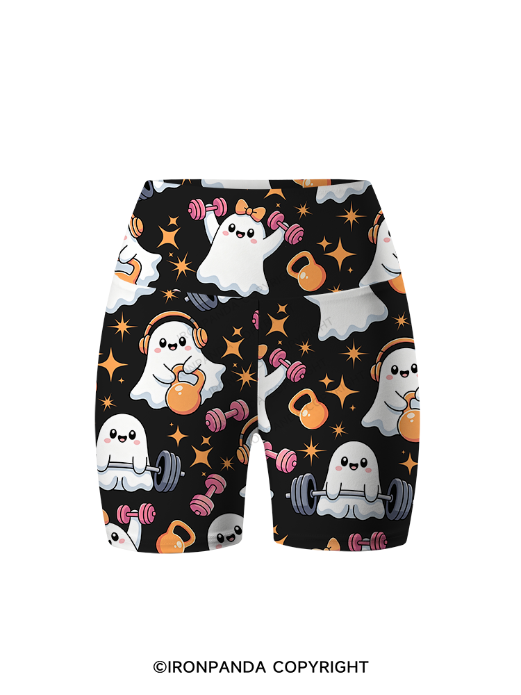 GHOST POWER WORKOUT TIME Printed Yoga Cycling Shorts