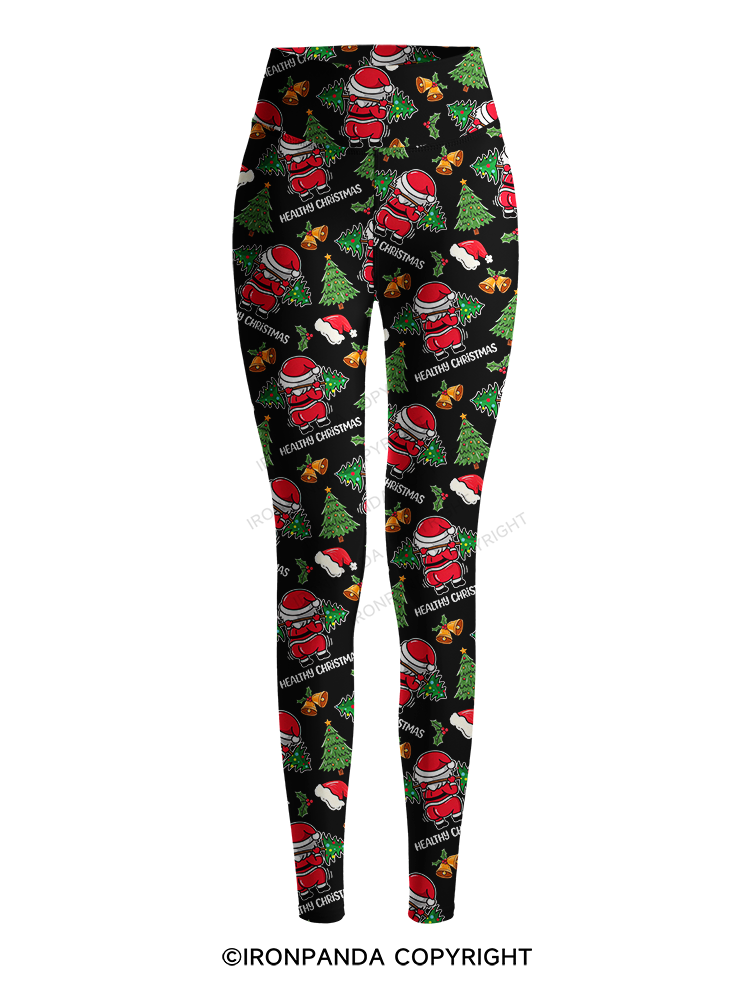Funny Healthy Christmas Santa Printed Yoga Pants