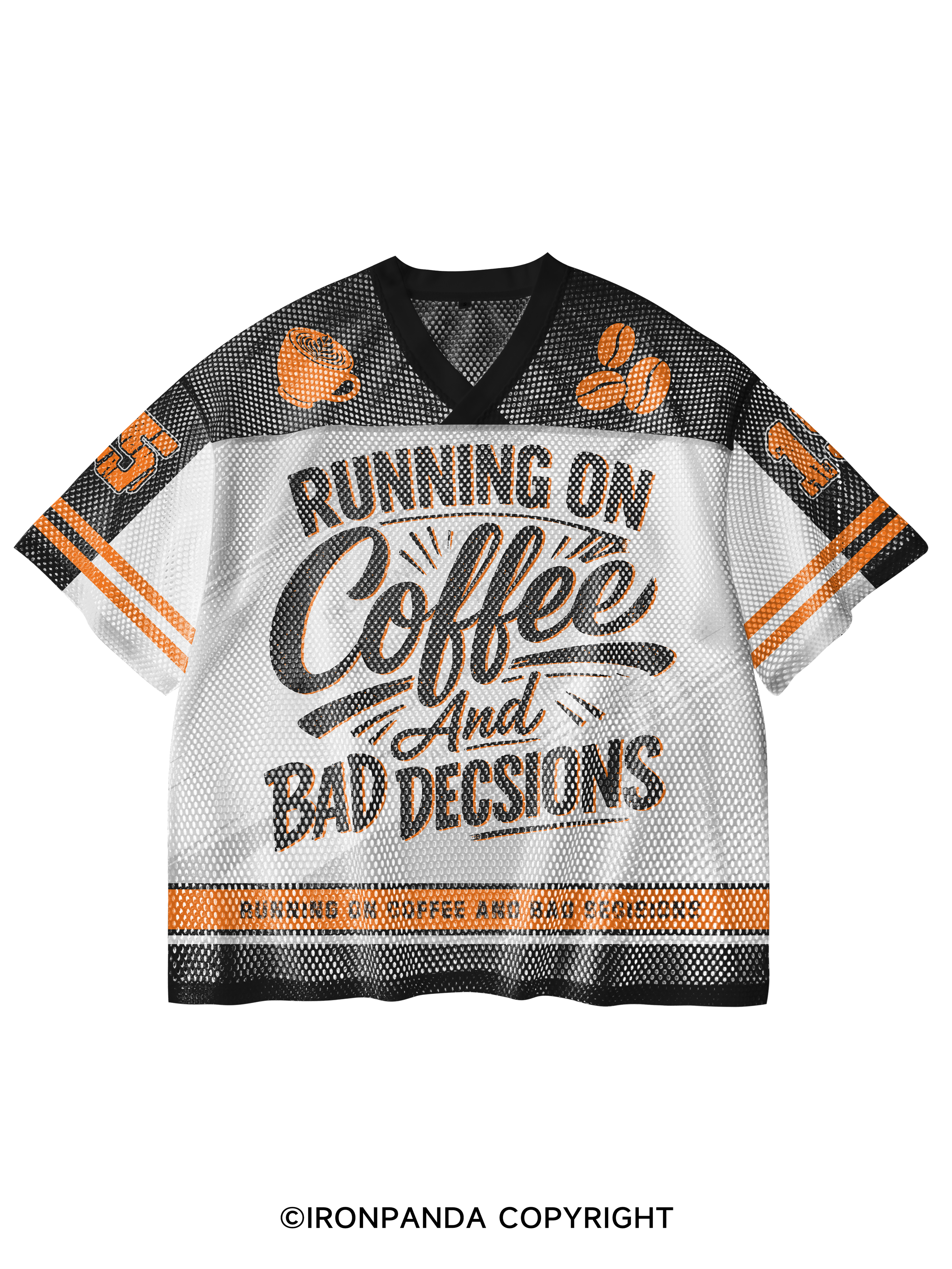 Running On Coffee And Bad Decisions V-Neck Open Hole Mesh Top
